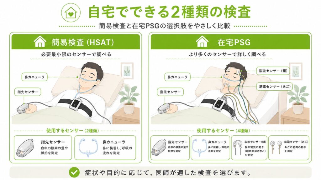 睡眠時無呼吸の簡易検査と在宅PSGの比較図